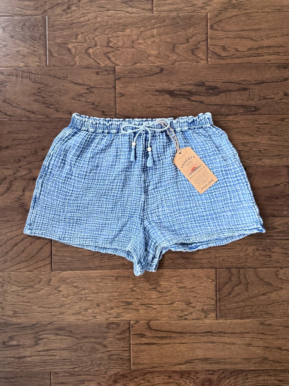NWT Faherty Dune Cotton Gauze Drawstring Shorts Indigo Blue Wash